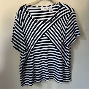 Alfred Dunner Top PXL navy and white stripped